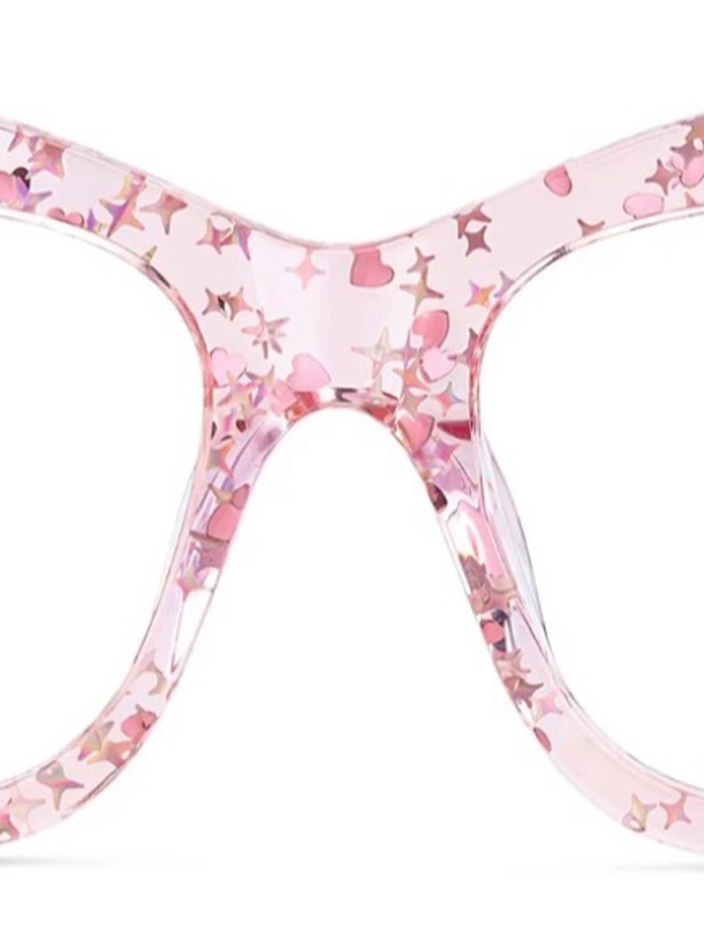 Pink Glitter Heart & Star Clear Frame Glasses
